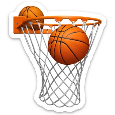 A close-up of a basketball shield and hoop with the ball swishing through the net, captured mid-air. The background emphasizes the tension and excitement of the moment, with the rim and net in sharp focus, showcasing the precision and skill of the sport. sticker