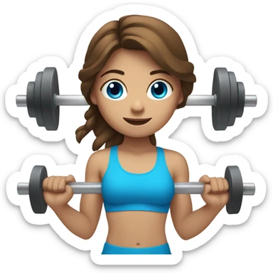 Girl lifting weights, brown hair and bright blue eyes  sticker