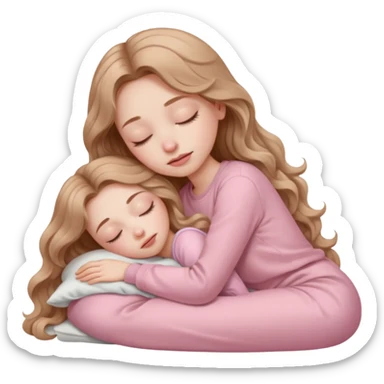 girl with pale skin and long wavy light brown hair in light pink clothes sleeping alone sticker