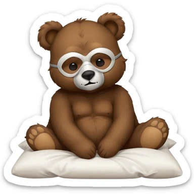 sleepy cute bear with mask sitting on comfiest bed sticker