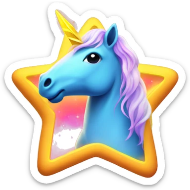 A neon unicorn holding a star sticker