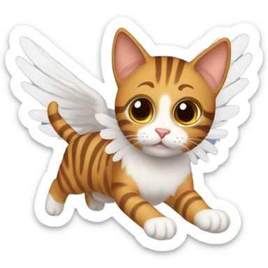 An adult and totally brown striped cat with angel’s wings. The fur is without White color. The cat is flying.  sticker
