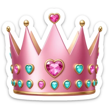  pink  A shiny pink crown with heart-shaped gemstones, elegant and cute design, metallic or glittery texture, soft reflections, isolated on transparent background, kawaii or realistic style" sticker