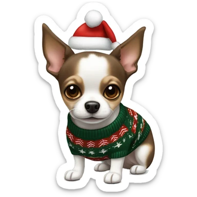 Black, white and brown chihuahua terrier in Christmas sweater sticker