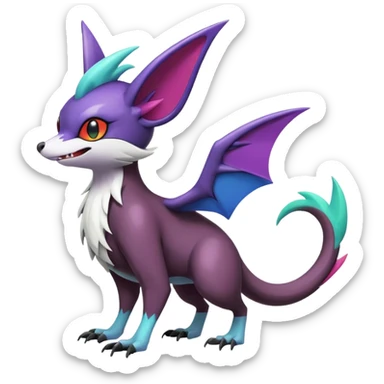 Shiny Cute Noibat-Noivern-Mightyena-Silvally-Fakémon-hybrid-creature (full body)  sticker