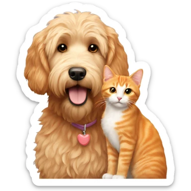 Golden doodle and an orange cat sticker