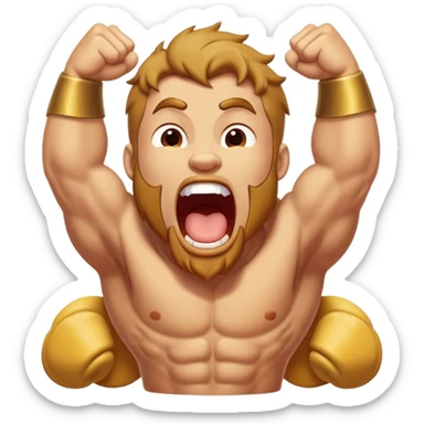 Cinematic Realistic Hercules Portrait, head tilted slightly with a dramatic, wide-open yawn, revealing a moment of relaxed strength. The lifelike textures of his powerful form and subtle, sunlit highlights emphasize his heroic presence even in a state of casual repose. sticker