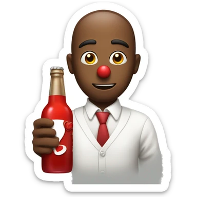 A red heart ❤️ with eyes, a mouth, and hands, tipsy and drunk, holding a bottle, looking wobbly and playful sticker