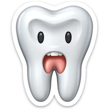 human tooth emoji, smooth chrome ceramic-metal texture, clean medical luxury aesthetic, isolated on white sticker