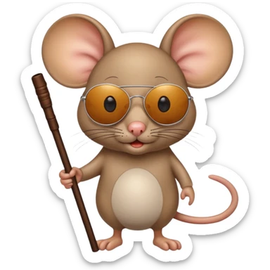 blind mouse with sunglasses and walking stick, walking sticker