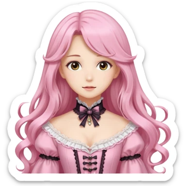 Gorgeous dreamy anime lady with long hair and pink victorian style clothes sticker