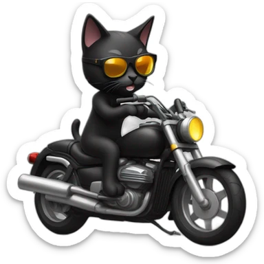black cat with cool glasses riding a motorcycle sticker