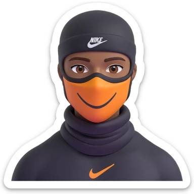 brown-skinned person wearing a Nike-branded ski mask with tattoos on face or neck, modern 3D emoji style sticker
