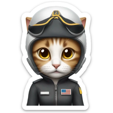 Sad female cat wearing a pilot outfit sticker