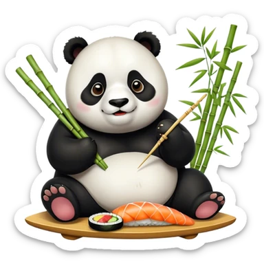 A fat panda eating sushi  sticker