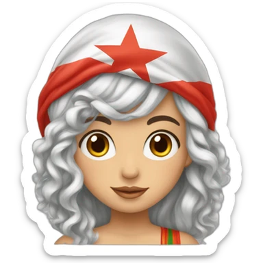 Une fille au cheveux bouclés avec le drapeau du Maroc sticker