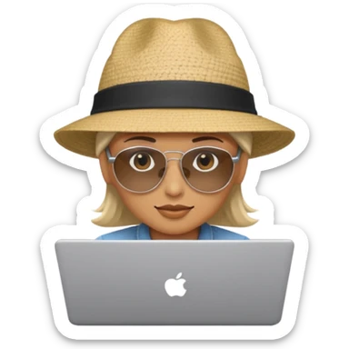 person am laptop und im hintergrund einen strand sticker