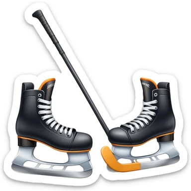 Please, make An icon featuring The background shows a packed stadium with cheering fans, bright arena lights, and an icy rink and close-up shots of key hockey equipment: a hockey stick, puck, and skates. Transparent background highlights the essentials of the game and the thrill of the sport. sticker