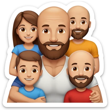Happy Muscular Bald beard men with his wife long brown hair and 3 sons sticker