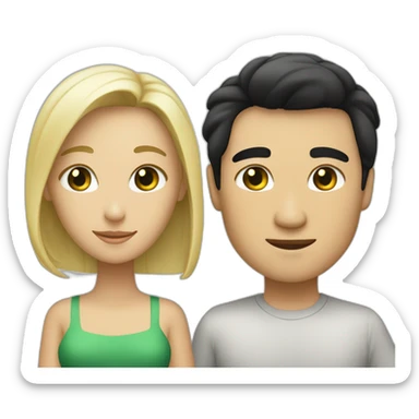Two married people, consisting of a man with black hair and Asian black eyes, and a woman with blonde hair and green eyes.” sticker