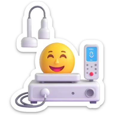 3D emoji-style ultrasound machine, detailed medical device, modern look sticker