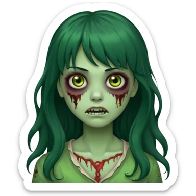 Zombie Green girl with long wavy black hair and bangs. sticker