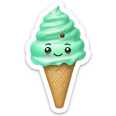 A circular glass with mint green ice cream and a cherry on top  sticker