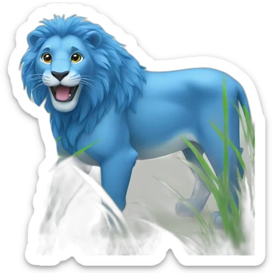 Blue lion eating grass sticker