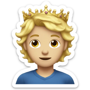 blonde boy looking at viewer with crown on sticker