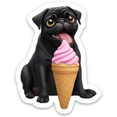 Black Pug licking icecream cone sticker