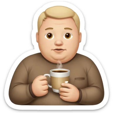 fat man, hold a cup of coffee sticker