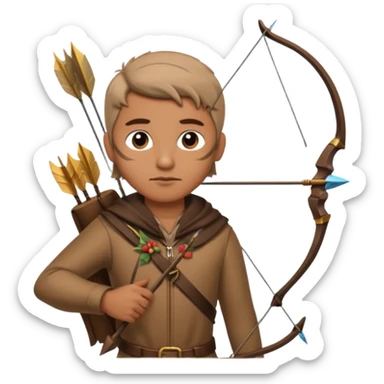 The classic hunter image with a bow and arrow on his back, dressed in brown with some animal made decorations sticker