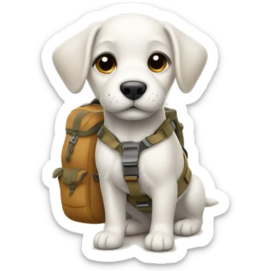 a cute puppy with a hiking bag sticker