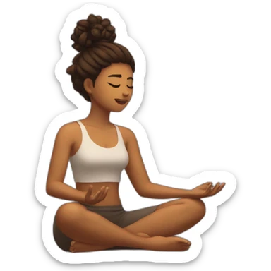 Chica meditando pelo marrón aesthetic sticker