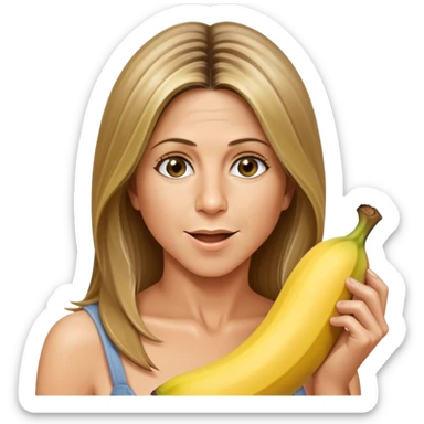 Jennifer Aniston with big bare breasts sucking on a banana sticker