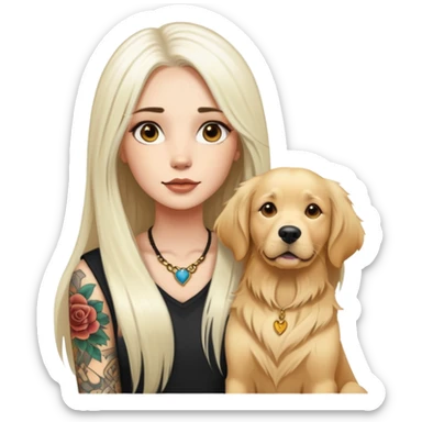 girl with long white  straight hair and tattoos and two Golden Retriever sticker