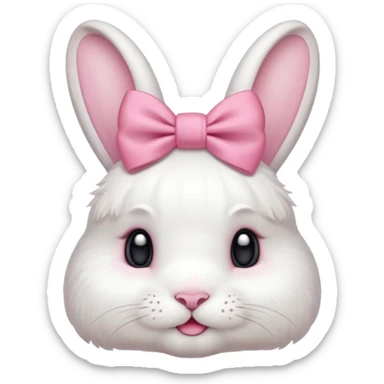 A white lop bunny head with a pink bow over its ear blushing. sticker