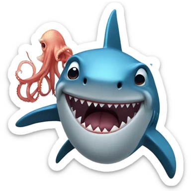 A shark being swallowed by an octopus but scared of a dragonfly  sticker