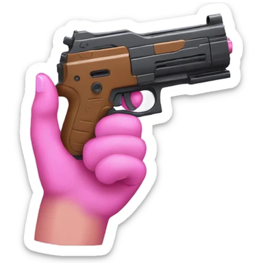 brown hand with pink nails holding large scary dark nerf gun sticker