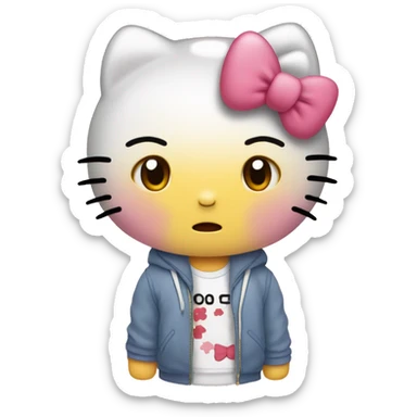 hello kitty crying cause she wants to go back to japan sticker