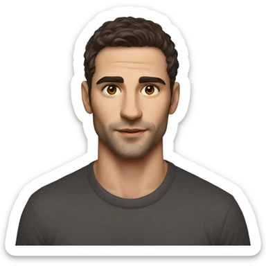 Manu Ríos is a 6-foot-tall Spanish actor and model with a lean, athletic build. fair caucasian white skin, dark brown short hair, striking hazel eyes, sharp jawline, high cheekbones, full lips, boyish charm sticker