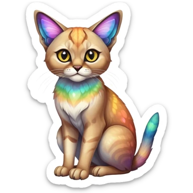 Dark rainbow-colored Colorful exotic iridescent tropical shiny Fantasy-Siamese-Bobcat-Caracal-Moth-Scottish-Fold-feline-Fakémon-feline-hybrid (full body) sticker
