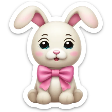 cute plush bunny with pink bow around neck sticker