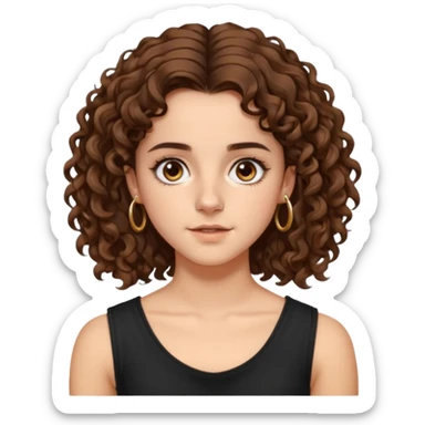 full body, very beautiful italian girl, dark brown eyes, looking like Emma Watson, with curly and big volume very bright brown hair, and a golden piercing ring in nose on left side, pullups

 sticker