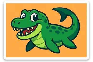 stylized cartoon green Mosasaurus, smiling with big eyes sticker