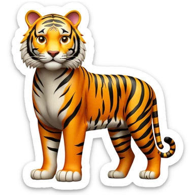 cinematic-tiger-realistic-full-body-standing-emoji,-massive-striped-frame-exuding-power-and-grace,-bold-orange-fur-with-thick-black-stripes,-head-tilted-dramatically,-piercing-yellow-eyes-focused-intensely,-simplified-yet-realistic-focused-features,-highly-detailed,-glowing-with-an-almost-sarcastic-glow sticker