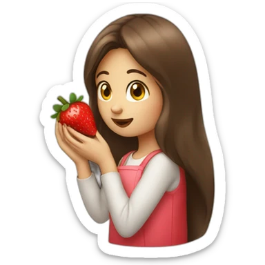 Long brown hair Girl eating strawberry sticker