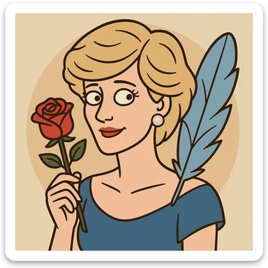 Princess Diana a red rose a blue feather  sticker