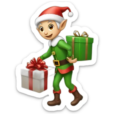 Elf delivering Christmas gift sticker