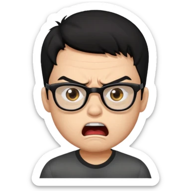 Angry boy with black hair and dark brown eyes with black framed glasses looking annoyed and in total rage  sticker